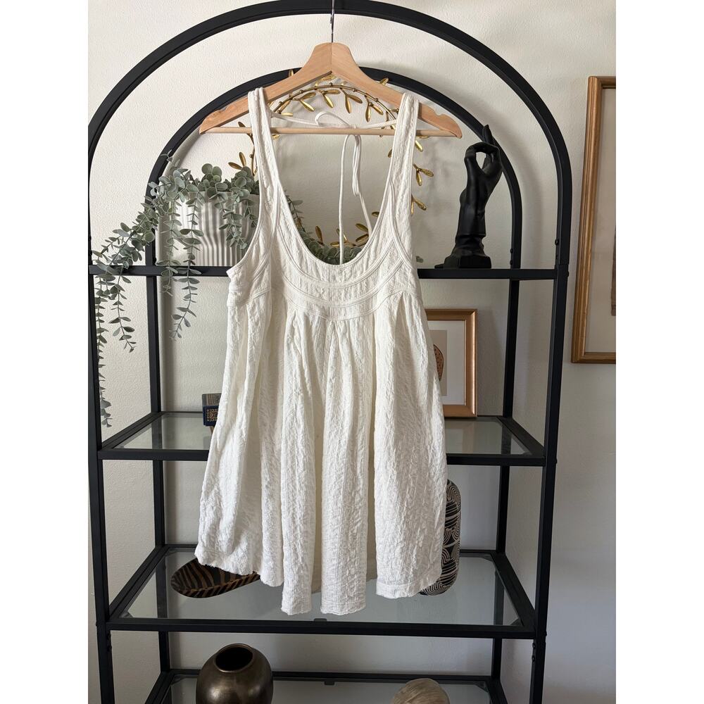 Free People Womens Small Ivory Gauze Babydoll Tunic Tank Top Boho
